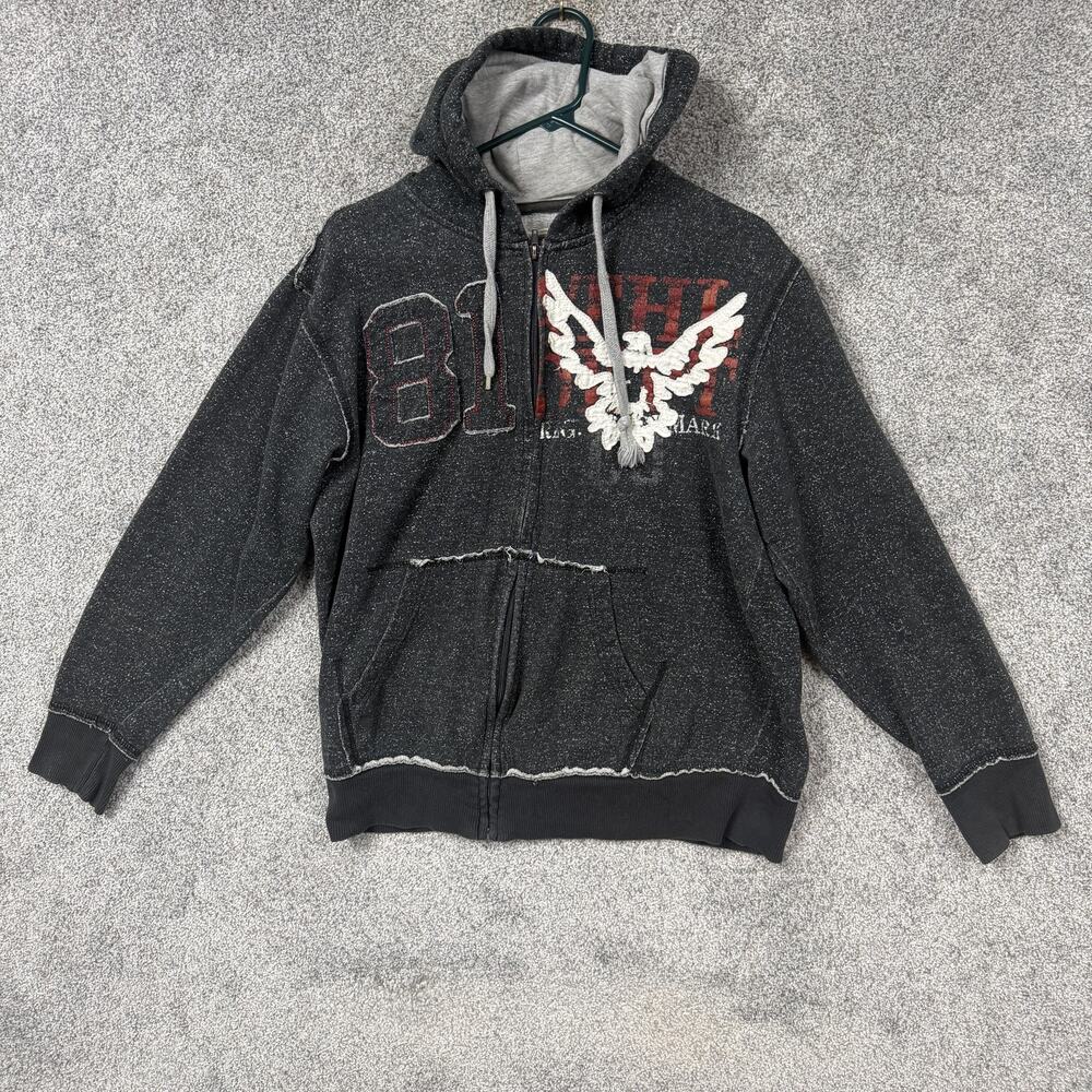 Company 81 Hoodie Mens L Black Full Zip Eagle Graphic Fleece Streetwear Speckled